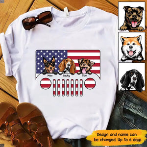 Personalized Dogs with Names Jeep US Flag T-shirt Printed VQ241746