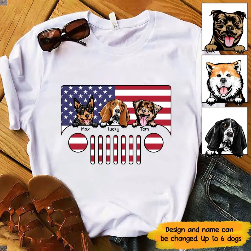 Personalized Dogs with Names Jeep US Flag T-shirt Printed VQ241746