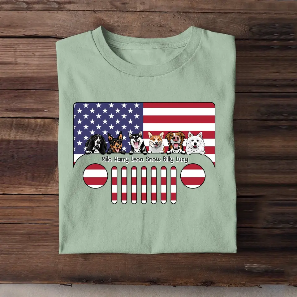 Personalized Dogs with Names Jeep US Flag T-shirt Printed VQ241746