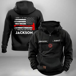 Personalized US Firefighter Logo & Department US Firefighter Flag American Retro Hooded Sweatshirt Printed QTKH241743