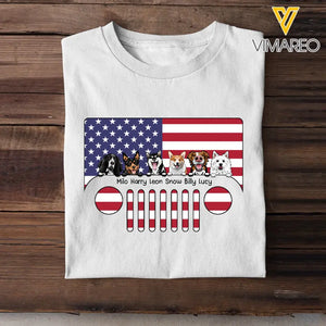 Personalized Dogs with Names Jeep US Flag T-shirt Printed VQ241746