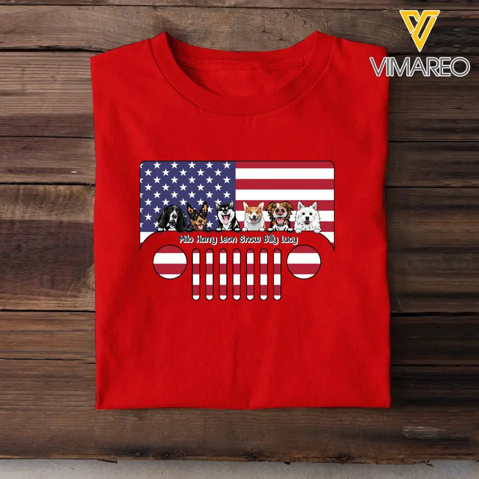 Personalized Dogs with Names Jeep US Flag T-shirt Printed VQ241746