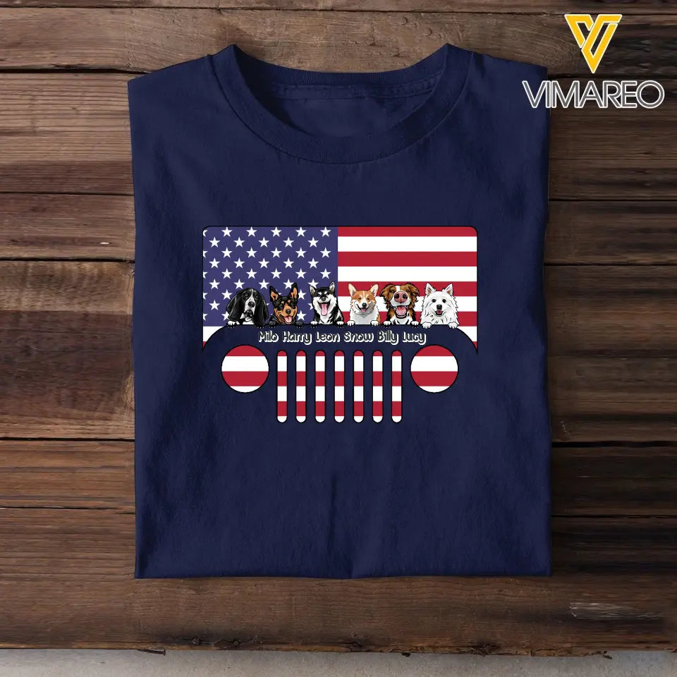 Personalized Dogs with Names Jeep US Flag T-shirt Printed VQ241746