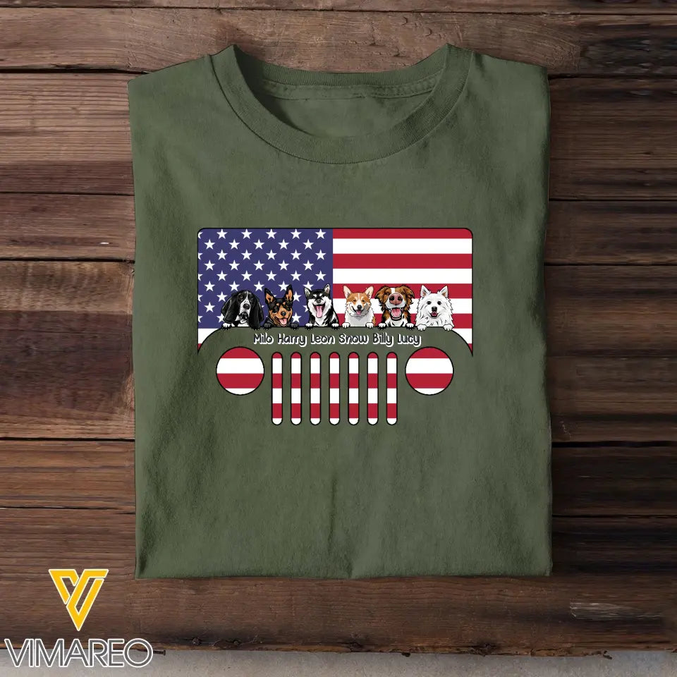 Personalized Dogs with Names Jeep US Flag T-shirt Printed VQ241746