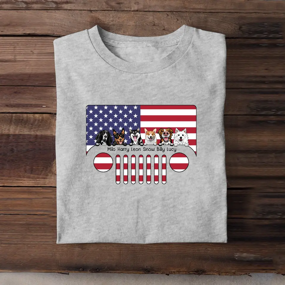 Personalized Dogs with Names Jeep US Flag T-shirt Printed VQ241746