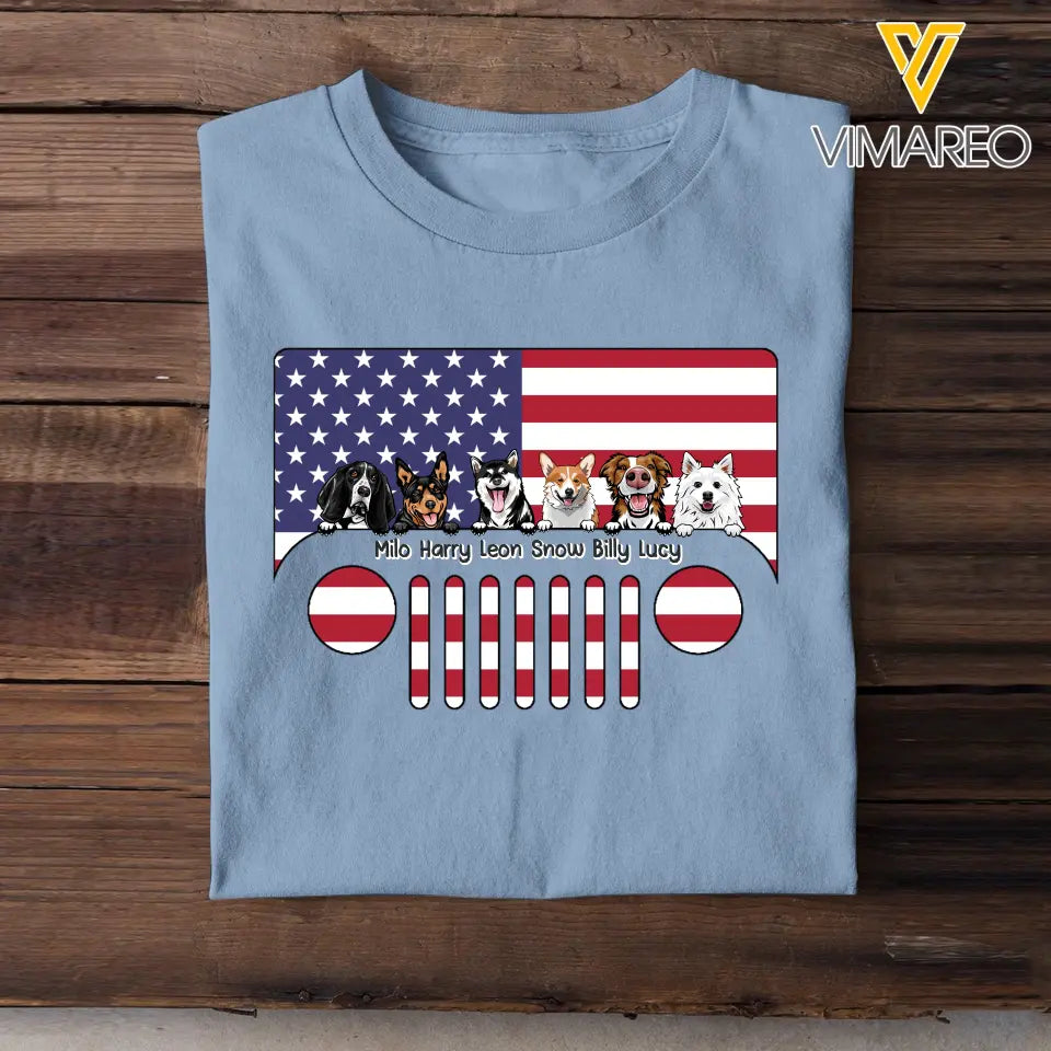 Personalized Dogs with Names Jeep US Flag T-shirt Printed VQ241746
