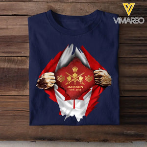 Personalized Canadian Veteran Logo Canada Flag Custom Rank & Name T-shirt Printed LVA241749