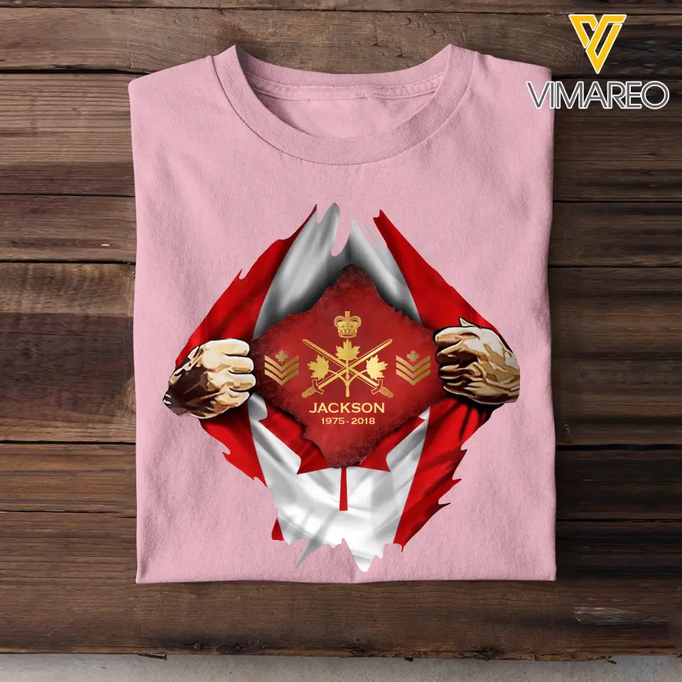 Personalized Canadian Veteran Logo Canada Flag Custom Rank & Name T-shirt Printed LVA241749