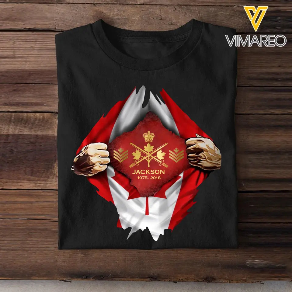Personalized Canadian Veteran Logo Canada Flag Custom Rank & Name T-shirt Printed LVA241749
