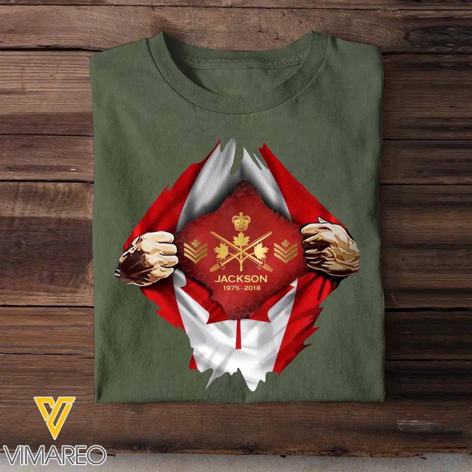 Personalized Canadian Veteran Logo Canada Flag Custom Rank & Name T-shirt Printed LVA241749