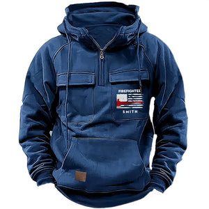 Personalized US Firefighter Flag Custom Name 
American Retro Hooded Sweatshirt Printed QTKH241759