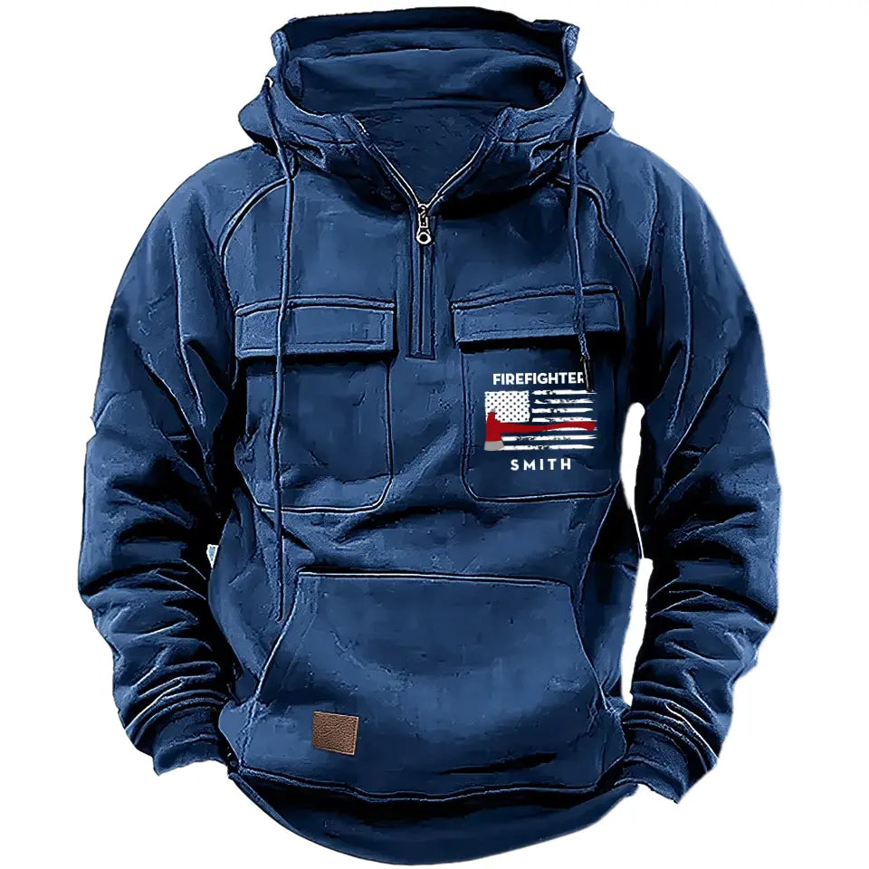 Personalized US Firefighter Flag Custom Name 
American Retro Hooded Sweatshirt Printed QTKH241759
