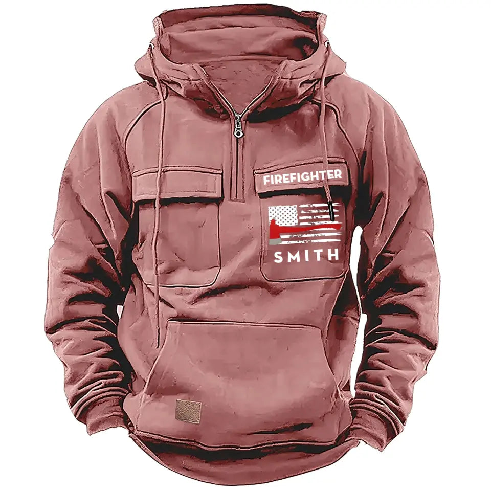 Personalized US Firefighter Flag Custom Name 
American Retro Hooded Sweatshirt Printed QTKH241759