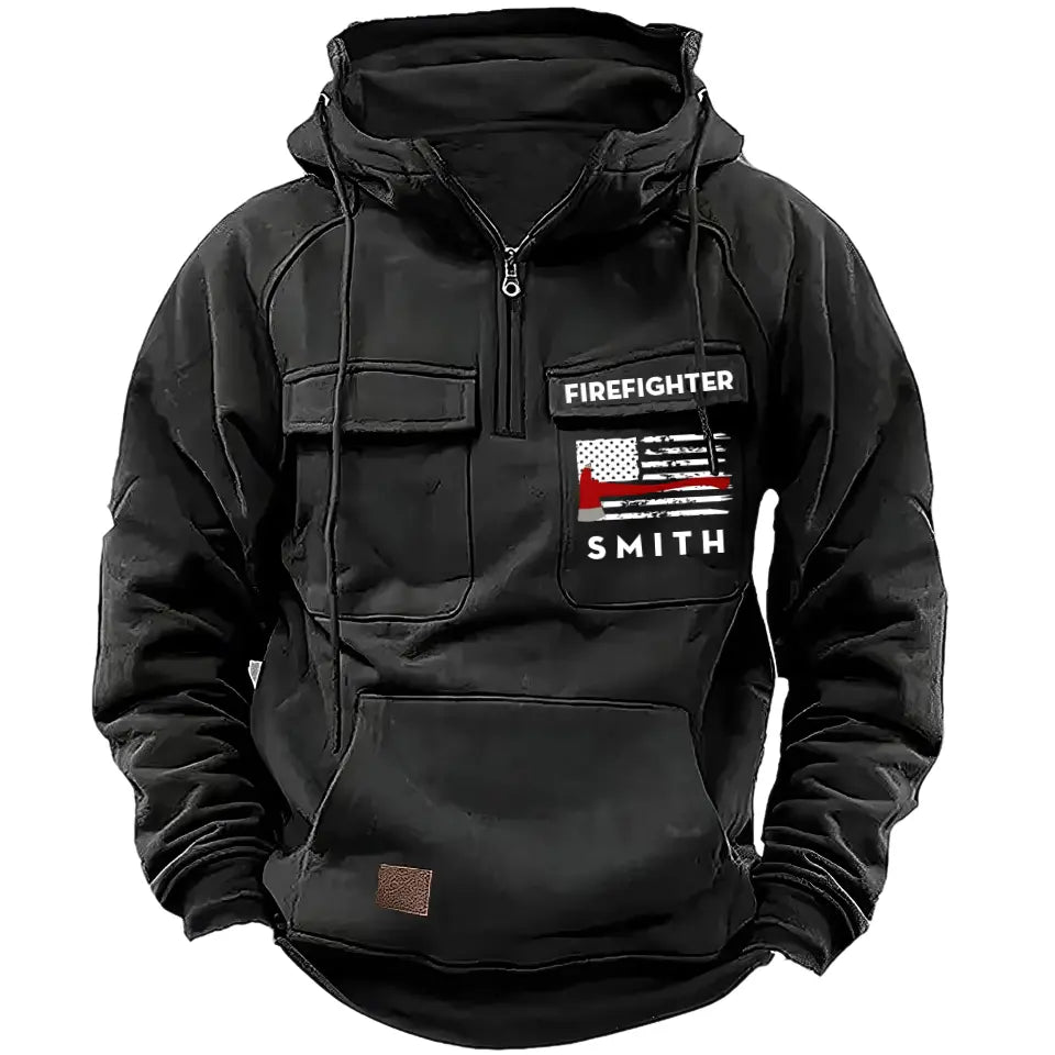 Personalized US Firefighter Flag Custom Name 
American Retro Hooded Sweatshirt Printed QTKH241759