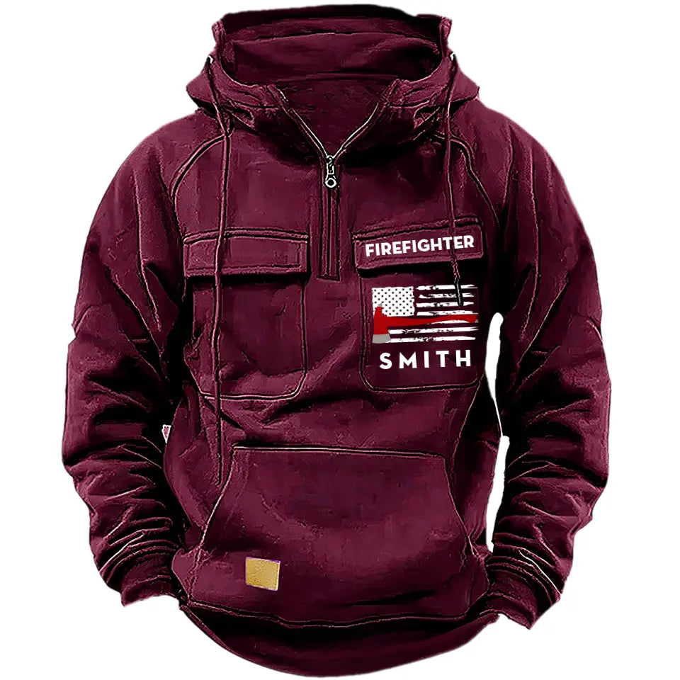 Personalized US Firefighter Flag Custom Name 
American Retro Hooded Sweatshirt Printed QTKH241759