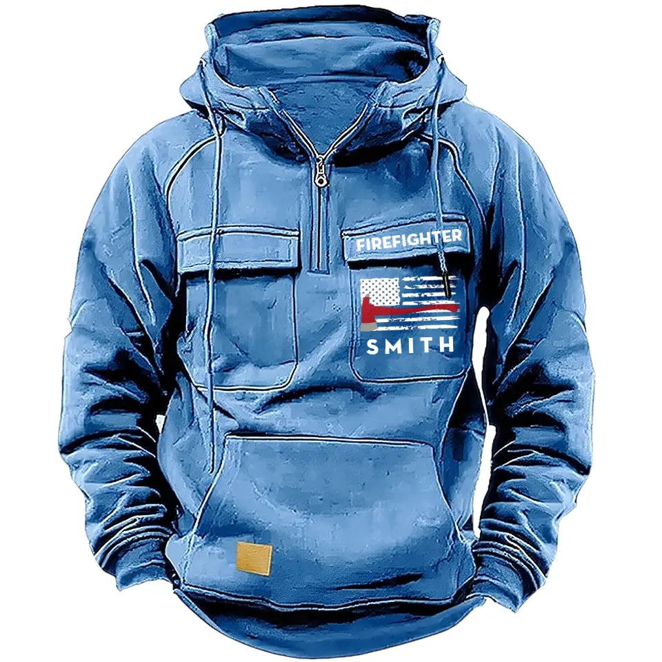 Personalized US Firefighter Flag Custom Name 
American Retro Hooded Sweatshirt Printed QTKH241759