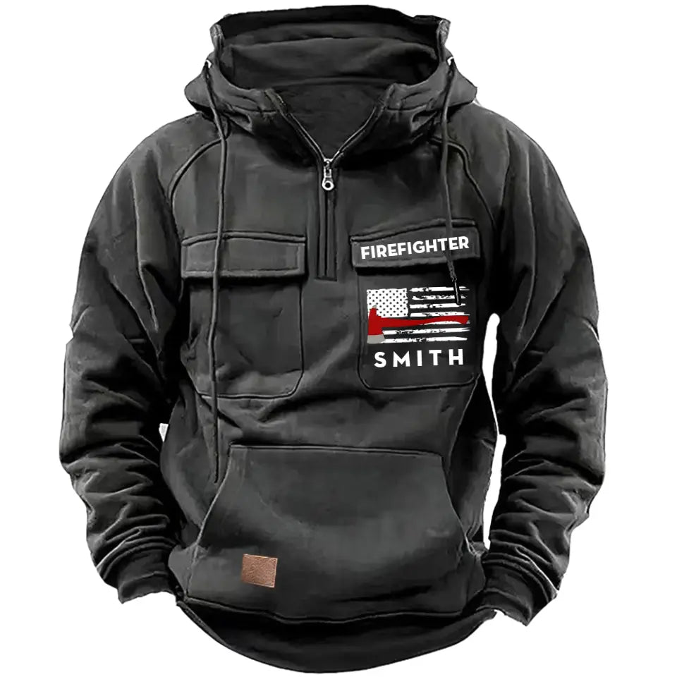 Personalized US Firefighter Flag Custom Name 
American Retro Hooded Sweatshirt Printed QTKH241759
