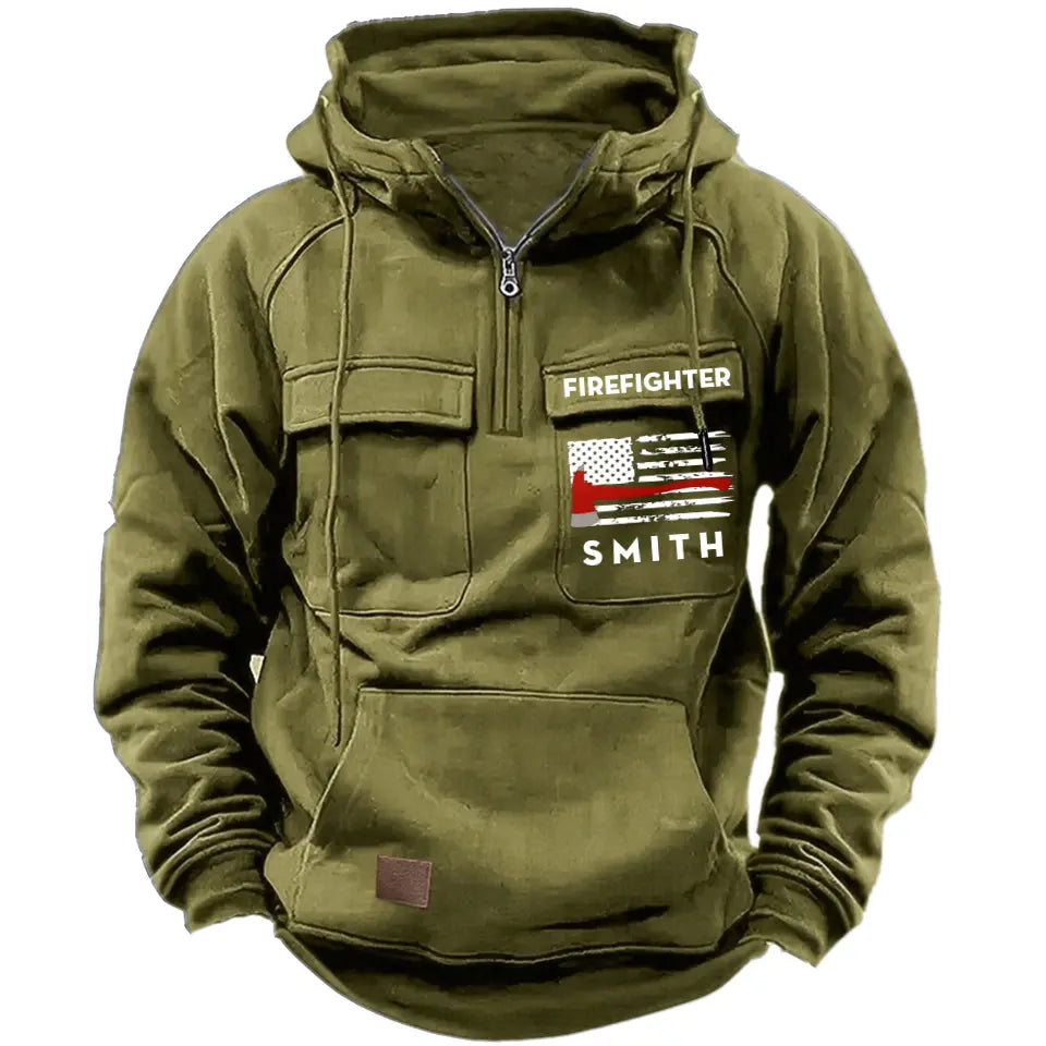 Personalized US Firefighter Flag Custom Name 
American Retro Hooded Sweatshirt Printed QTKH241759