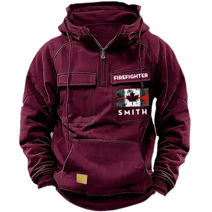 Personalized Canadian Firefighter Flag Custom Name American Retro Hooded Sweatshirt Printed QTKH241759