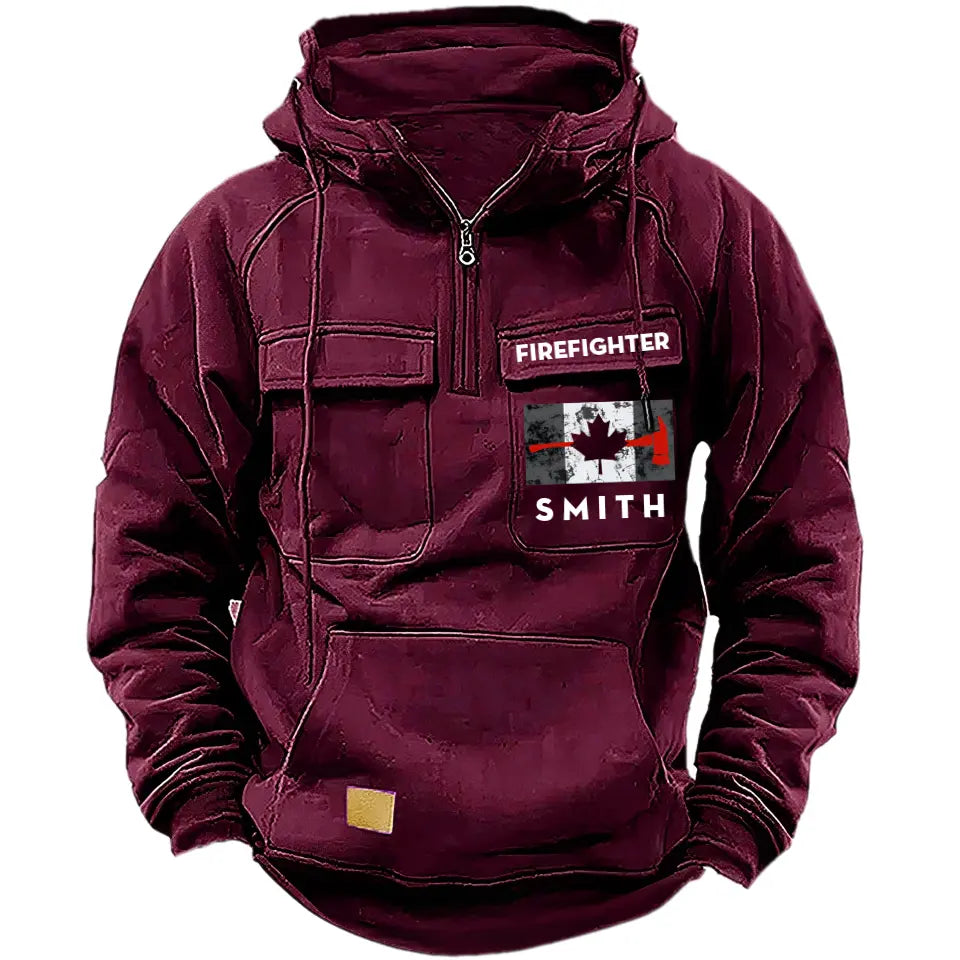 Personalized Canadian Firefighter Flag Custom Name American Retro Hooded Sweatshirt Printed QTKH241759