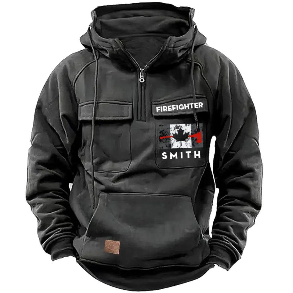 Personalized Canadian Firefighter Flag Custom Name American Retro Hooded Sweatshirt Printed QTKH241759