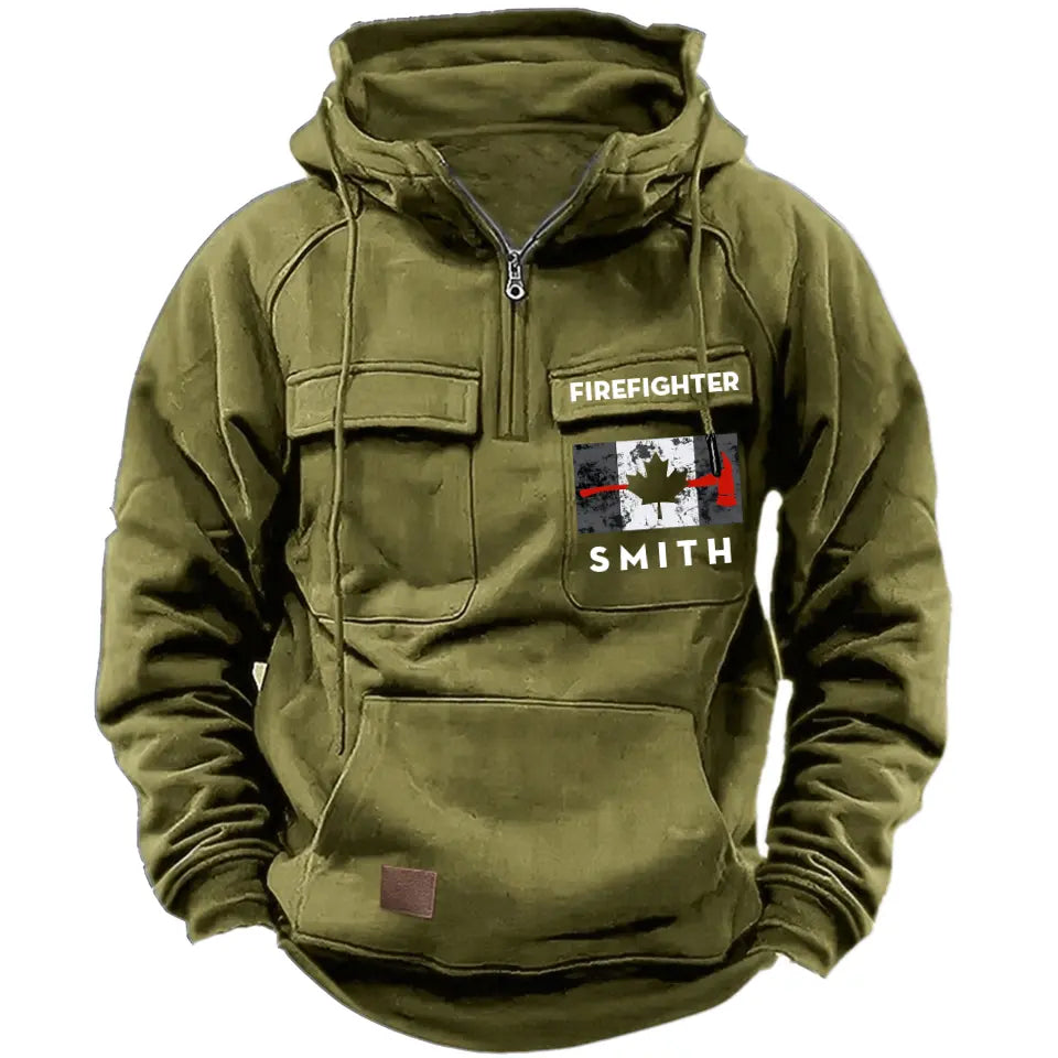 Personalized Canadian Firefighter Flag Custom Name American Retro Hooded Sweatshirt Printed QTKH241759