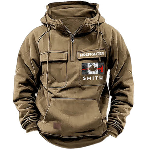 Personalized Canadian Firefighter Flag Custom Name American Retro Hooded Sweatshirt Printed QTKH241759