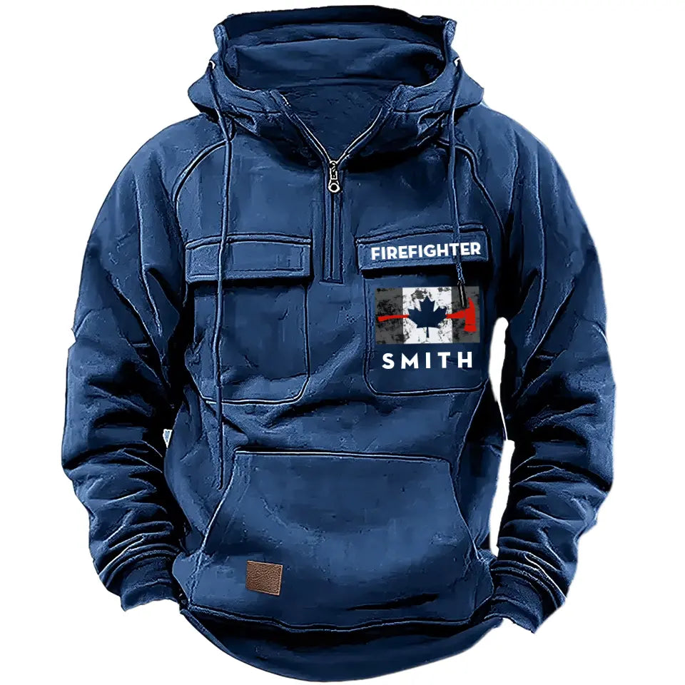 Personalized Canadian Firefighter Flag Custom Name American Retro Hooded Sweatshirt Printed QTKH241759