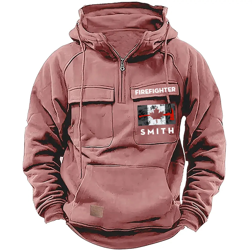 Personalized Canadian Firefighter Flag Custom Name American Retro Hooded Sweatshirt Printed QTKH241759