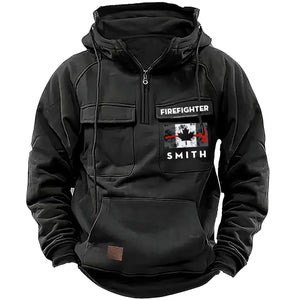Personalized Canadian Firefighter Flag Custom Name American Retro Hooded Sweatshirt Printed QTKH241759