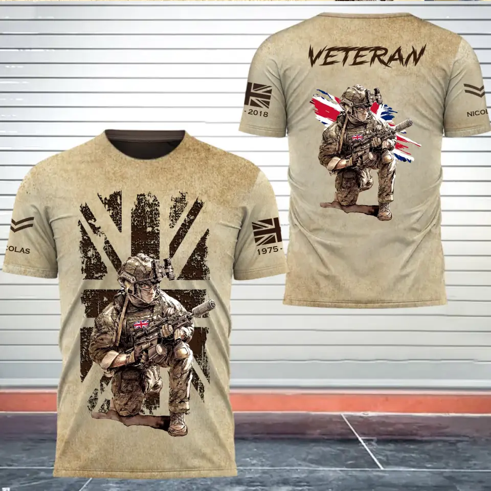 Personalized UK Veteran Canada Flag Custom Rank & Name 3D T-shirt Printed AHVQ241677