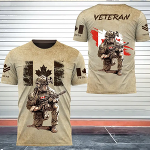 Personalized Canadian Veteran Canada Flag Custom Rank & Name 3D T-shirt Printed AHVQ241677
