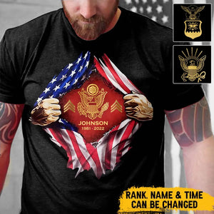 Personalized US Veteran Logo US Flag Custom Rank & Name T-shirt Printed LVA241749