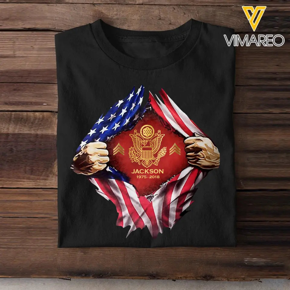Personalized US Veteran Logo US Flag Custom Rank & Name T-shirt Printed LVA241749