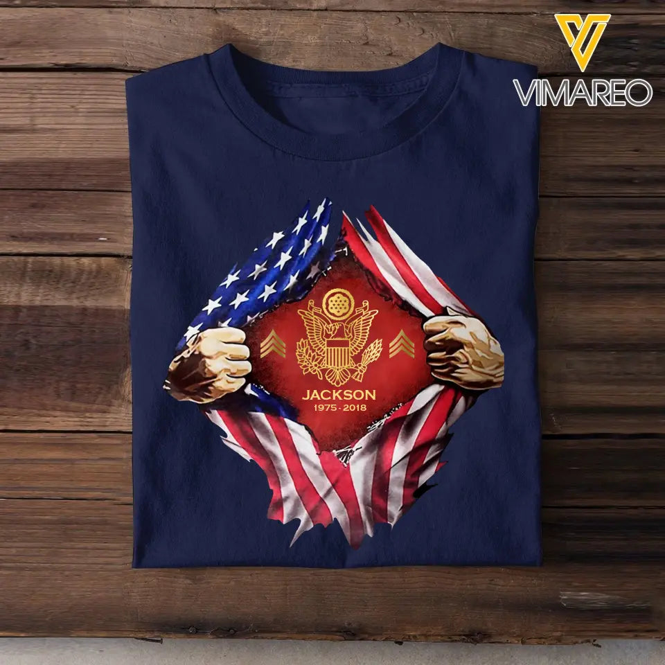 Personalized US Veteran Logo US Flag Custom Rank & Name T-shirt Printed LVA241749