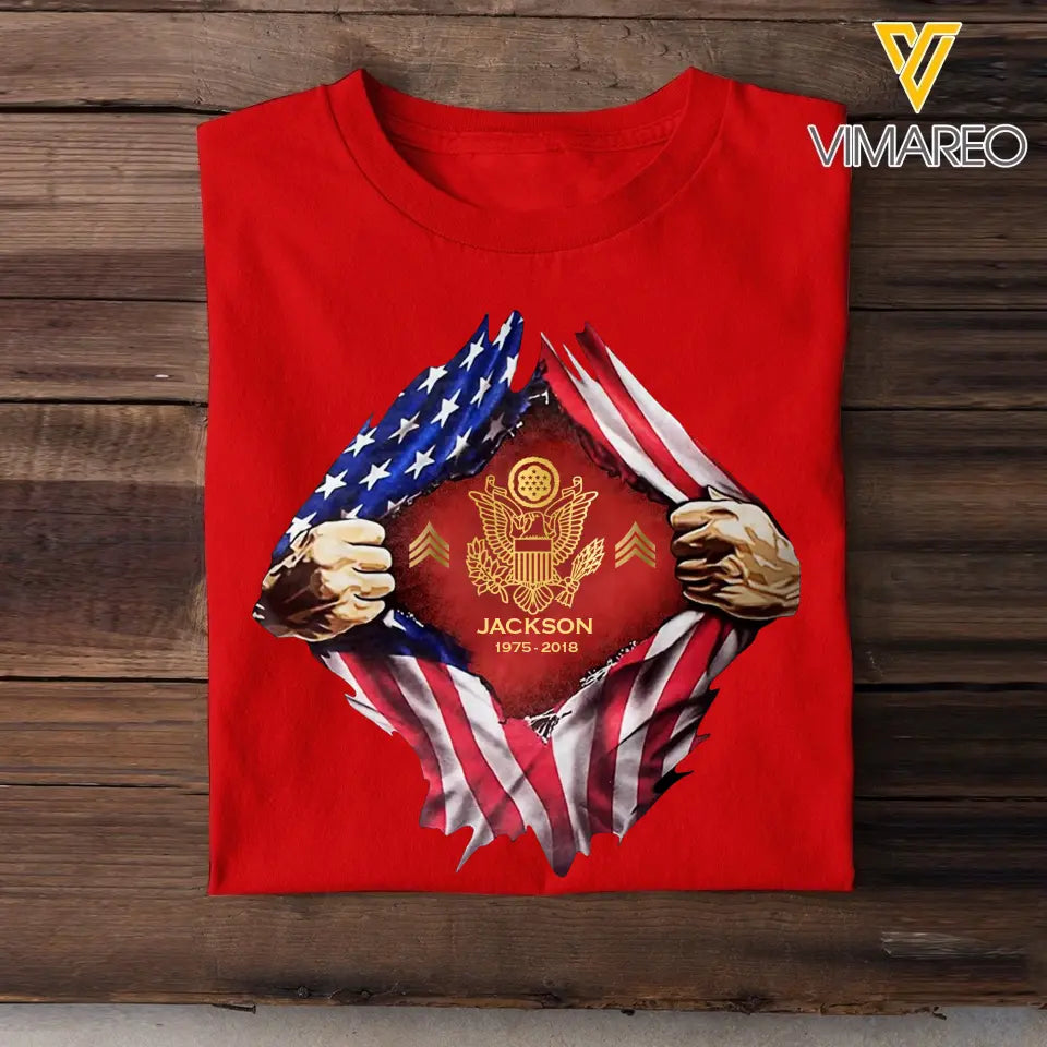 Personalized US Veteran Logo US Flag Custom Rank & Name T-shirt Printed LVA241749