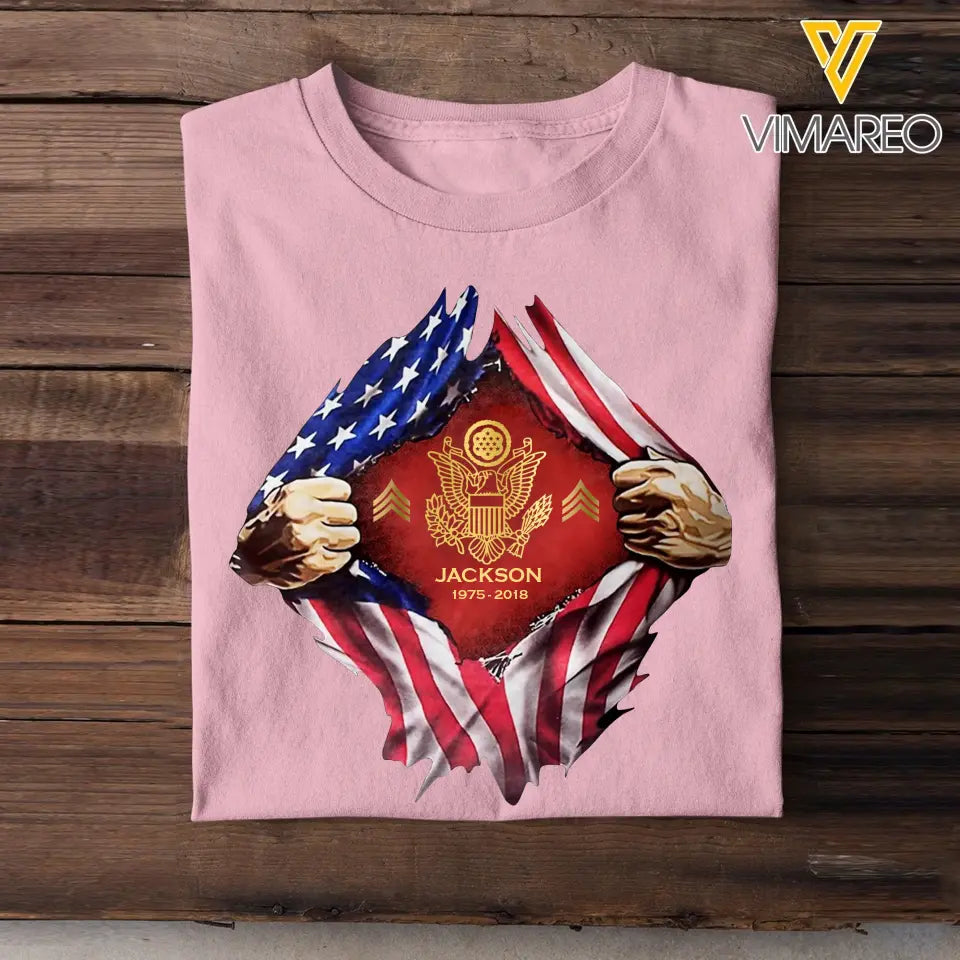 Personalized US Veteran Logo US Flag Custom Rank & Name T-shirt Printed LVA241749