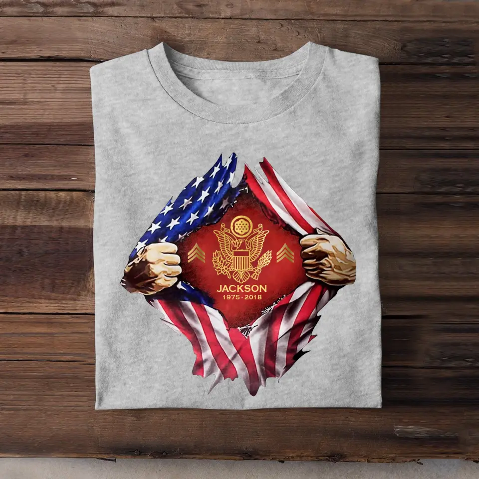 Personalized US Veteran Logo US Flag Custom Rank & Name T-shirt Printed LVA241749