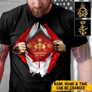 Personalized Canadian Veteran Logo Canada Flag Custom Rank & Name T-shirt Printed LVA241749