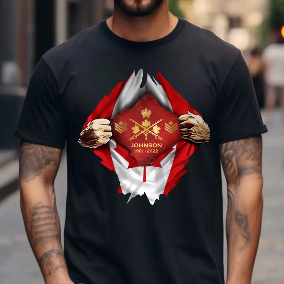 Personalized Canadian Veteran Logo Canada Flag Custom Rank & Name T-shirt Printed LVA241749