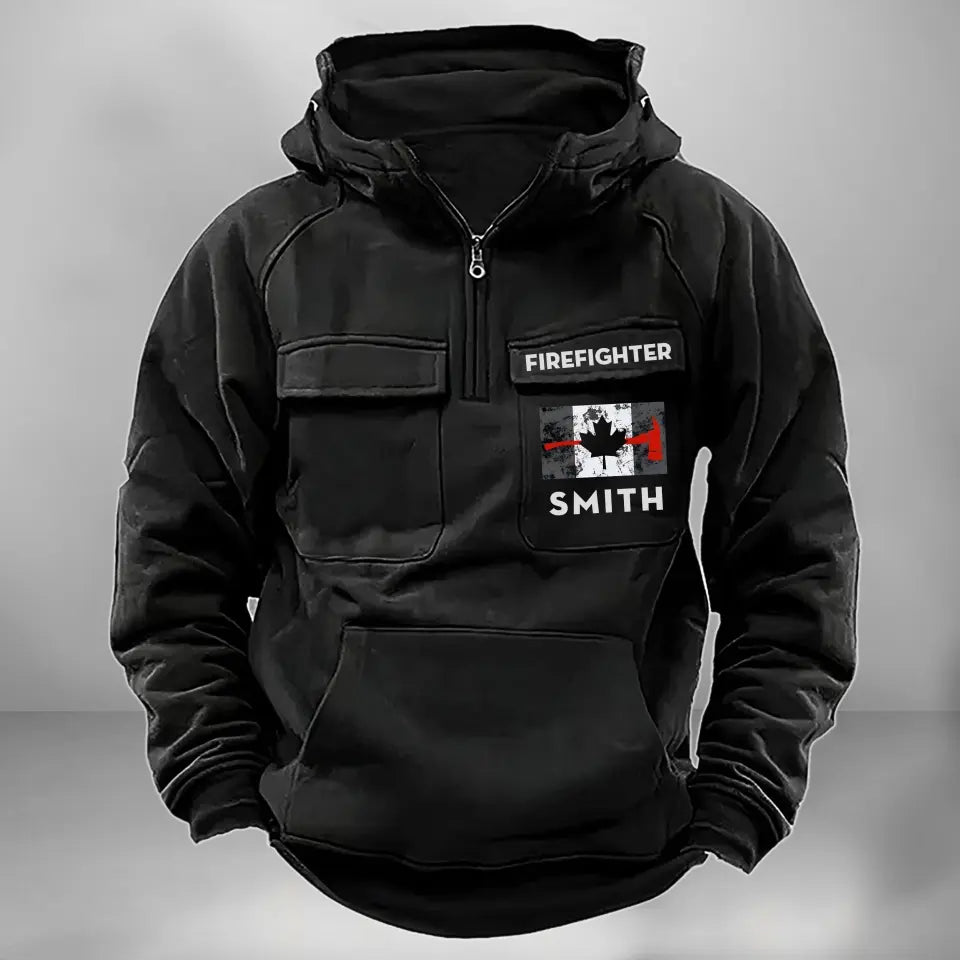 Personalized Canadian Firefighter Flag Custom Name American Retro Hooded Sweatshirt Printed QTKH241759