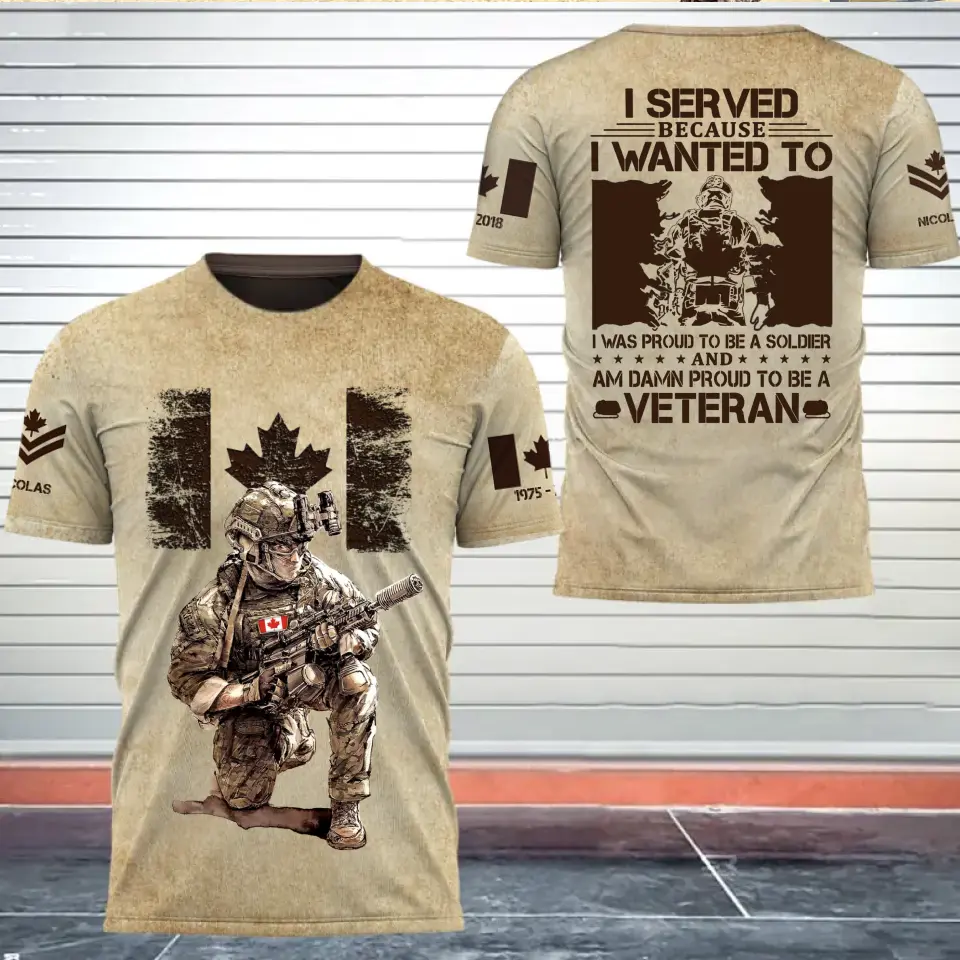 Personalized Canadian Soldier I Served Because I Wanted To I Was Proud To Be A Soldier And Am Damn Proud To Be A Veteran 3D T-shirt Printed AHVQ241758