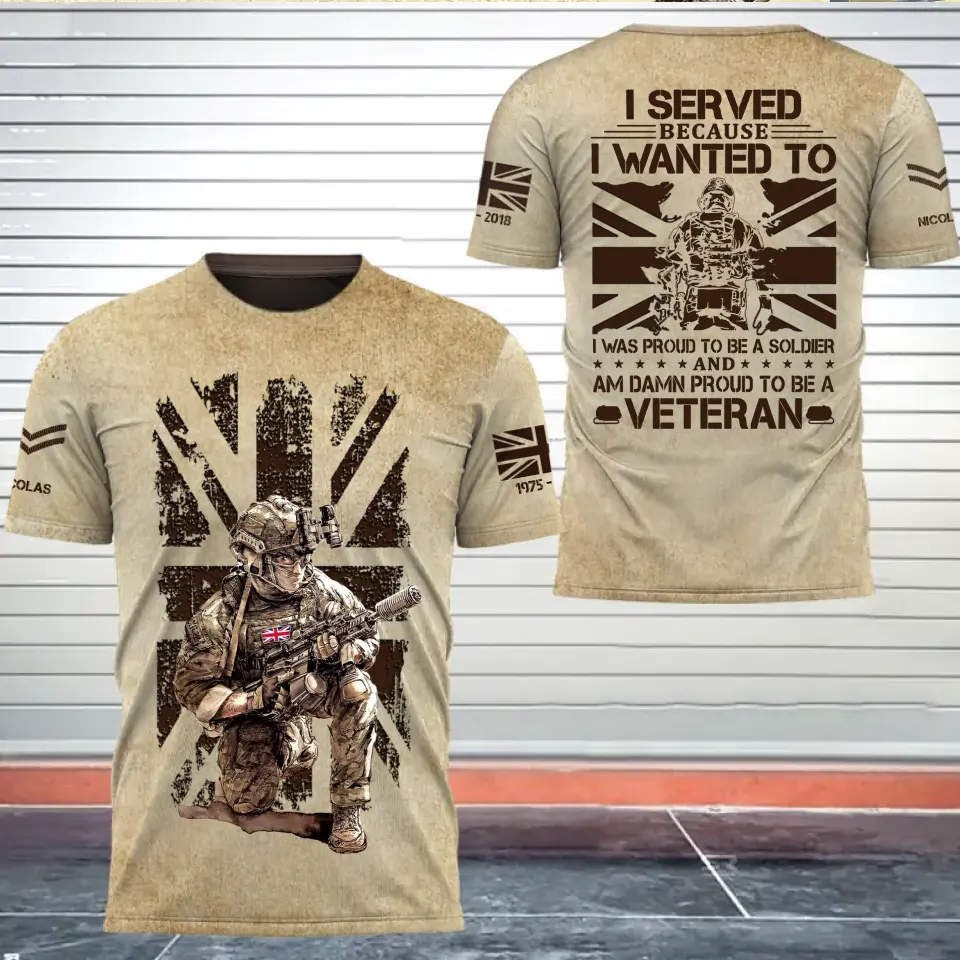 Personalized UK Soldier I Served Because I Wanted To I Was Proud To Be A Soldier And Am Damn Proud To Be A Veteran 3D T-shirt Printed AHVQ241758