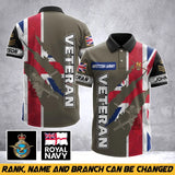 Personalized UK Army Veteran UK Flag & Logo Custom Name & Rank Polo Shirt Printed AHVA241763