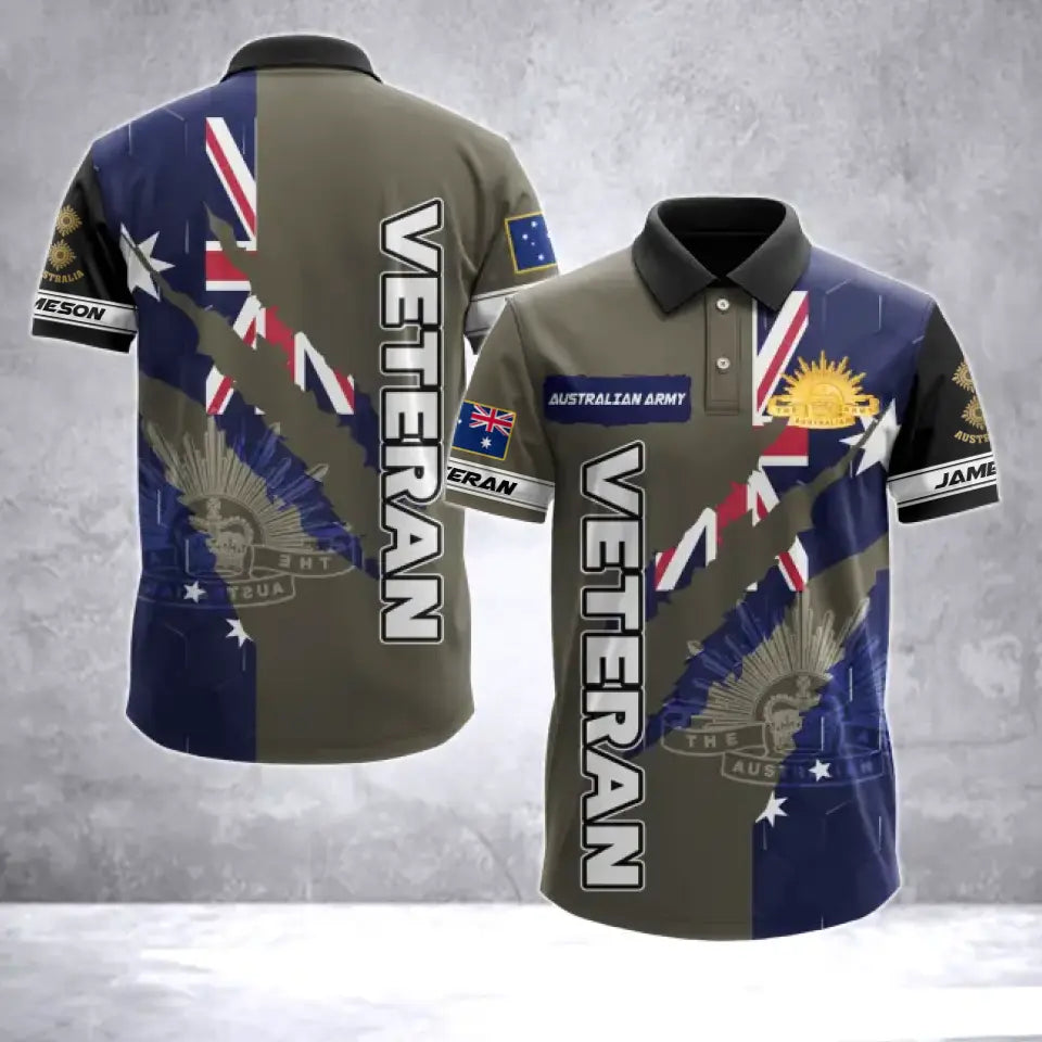 Personalized Australian Army Veteran Australia Flag & Logo Custom Name & Rank Polo Shirt Printed AHVA241763