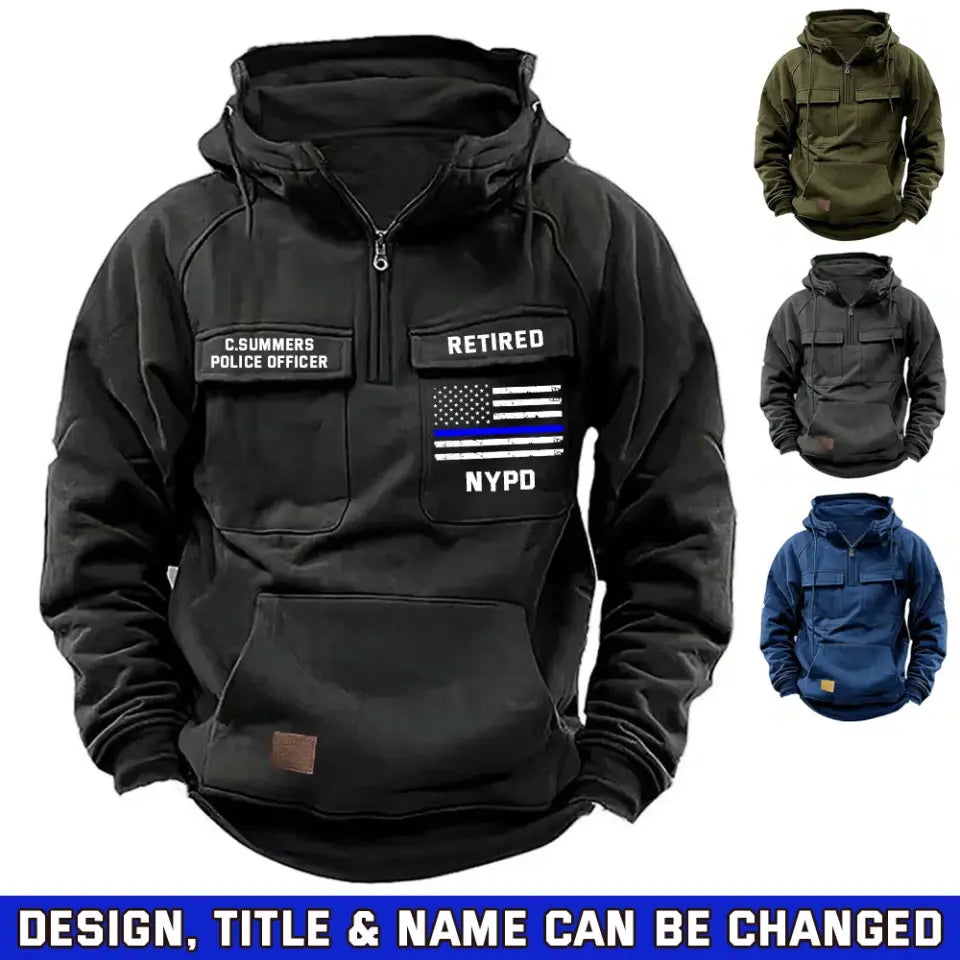 Personalized Retired US Police Department US Police Flag Blue Line American Retro Hooded Sweatshirt Printed QTHN241766