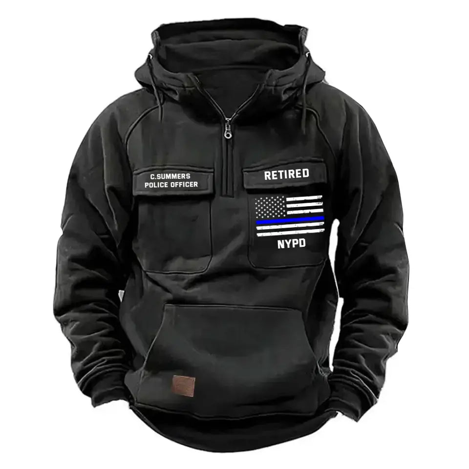 Personalized Retired US Police Department US Police Flag Blue Line American Retro Hooded Sweatshirt Printed QTHN241766