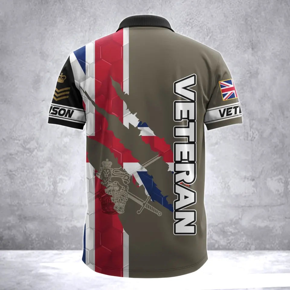 Personalized UK Army Veteran UK Flag & Logo Custom Name & Rank Polo Shirt Printed AHVA241763