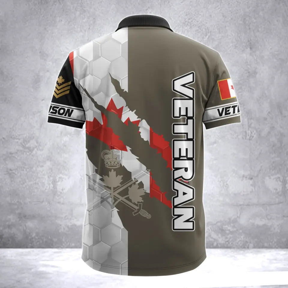 Personalized Canadian Army Veteran Canada Flag & Logo Custom Name & Rank Polo Shirt Printed AHVA241763