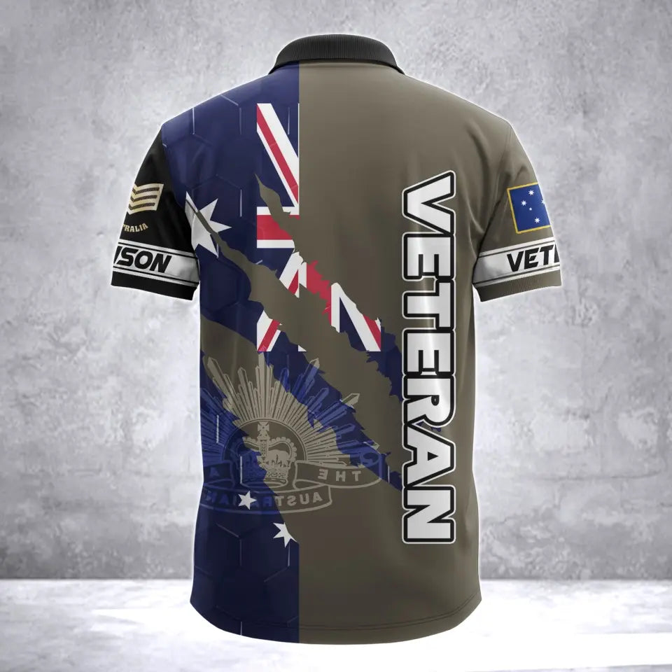Personalized Australian Army Veteran Australia Flag & Logo Custom Name & Rank Polo Shirt Printed AHVA241763